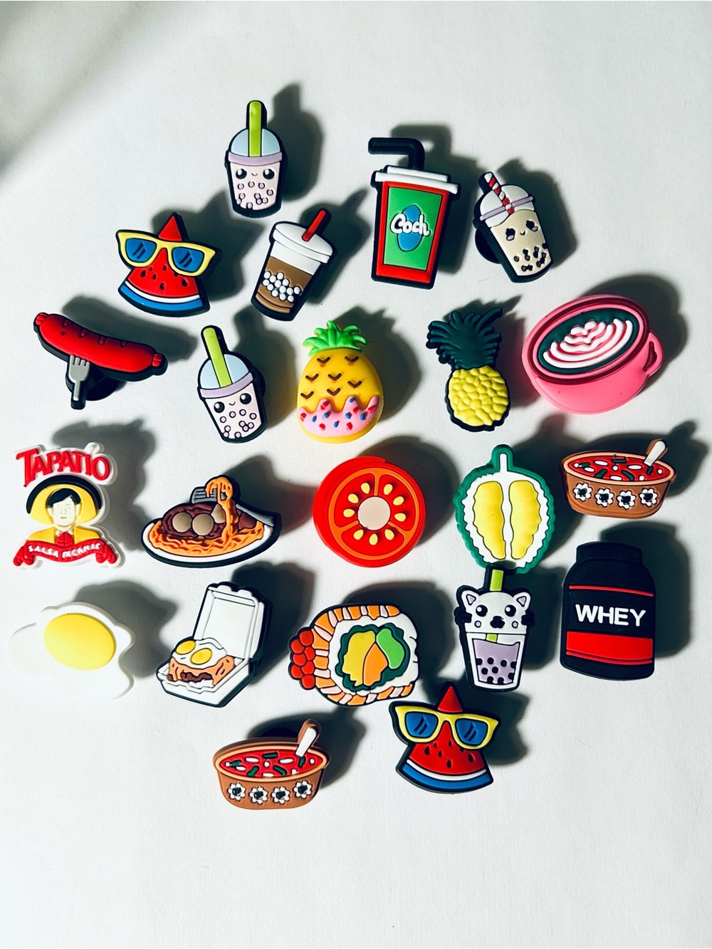 CROCS Colorful Food & Drink Shoe Charms - Red Yellow Green Pink Black